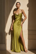 Spaghetti Straps Backless Maxi Dress With Slit in Olive