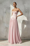 Spaghetti Straps Corset Pleated Maxi Dress in Pink