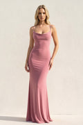 Spaghetti Straps Maxi Dress With Lace in Blush