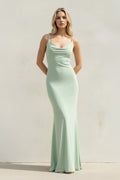 Spaghetti Straps Maxi Dress With Lace in Mint Green