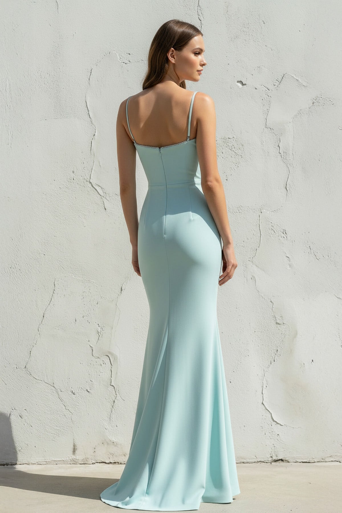 Spaghetti Straps Mermaid Gown in Aqua