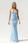 Spaghetti Straps Mermaid Lace Gown in Sky Blue