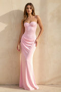 Spaghetti Straps Pleated Maxi Dress in Pink