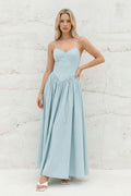 Spaghetti Straps Pleated Maxi Dress in Sky Blue