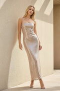 Spaghetti Straps Sequins Maxi Dress in Champagne