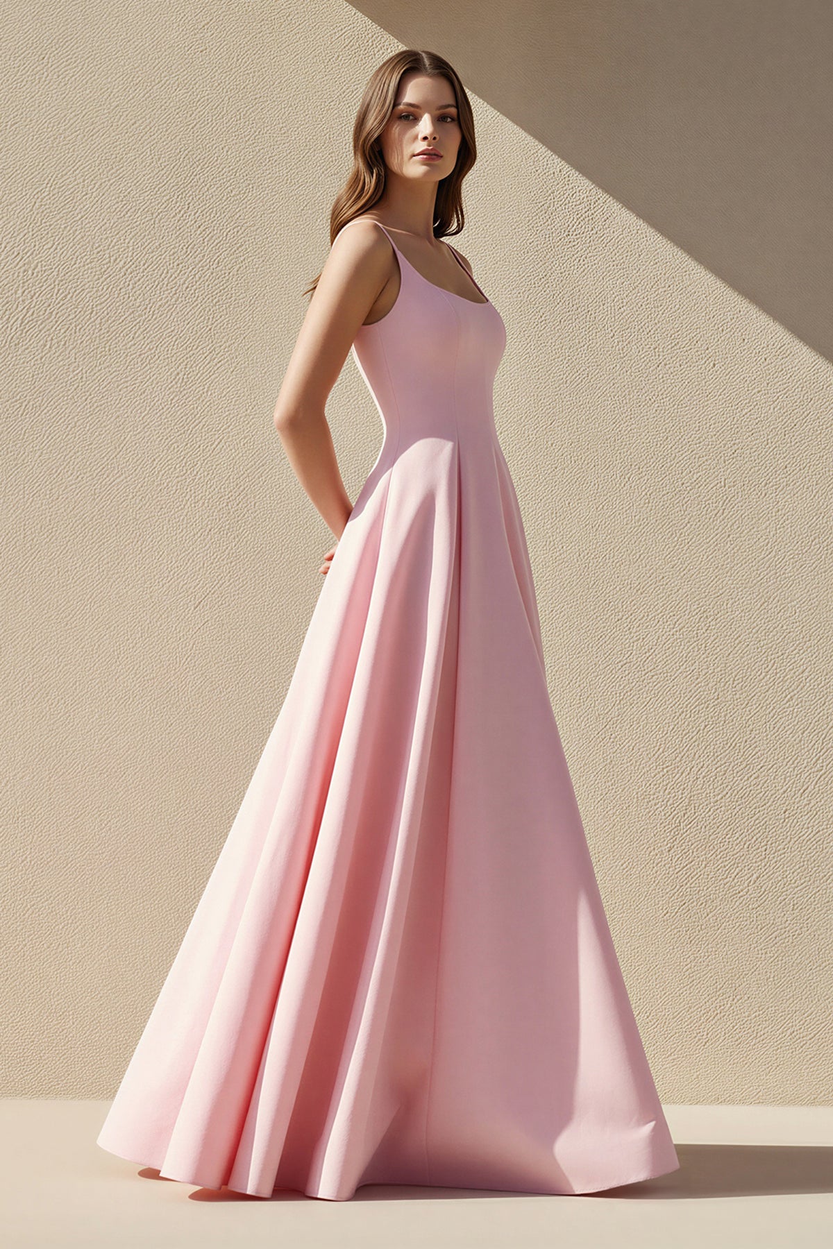 Square Neck A Line Prom Dress in Pink