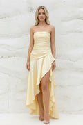 Strapless Asymmetrical High-Low Gown in Yellow