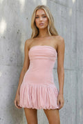 Strapless Bubble Hem Open Back Mini Dress in Pink