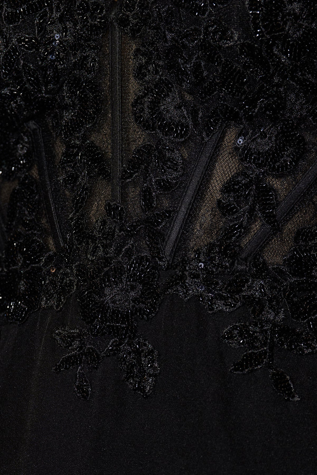 Strapless Corset Prom Gown With Appliques in Black