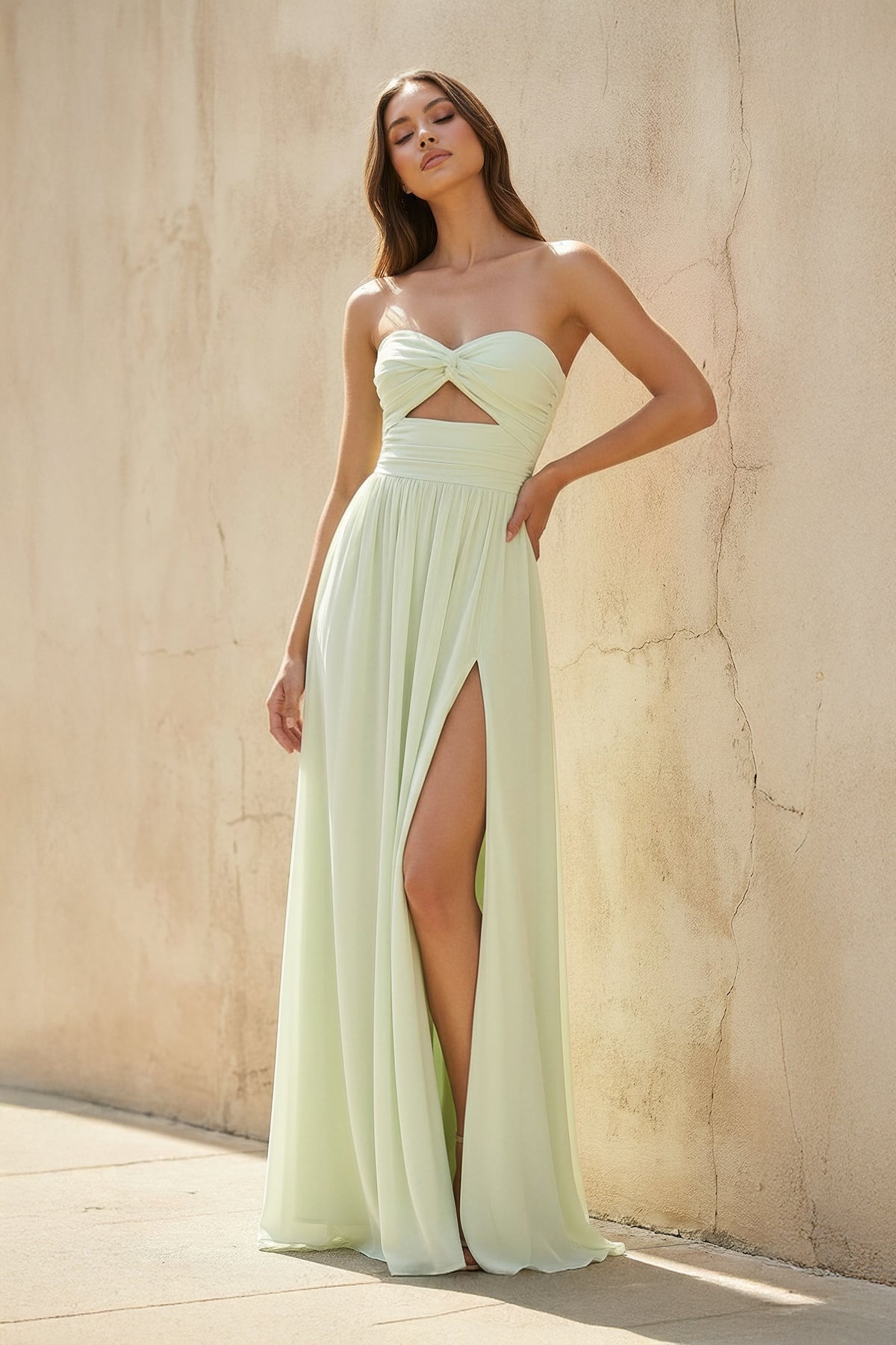 Strapless Cutout Maxi Dress in Mint Green