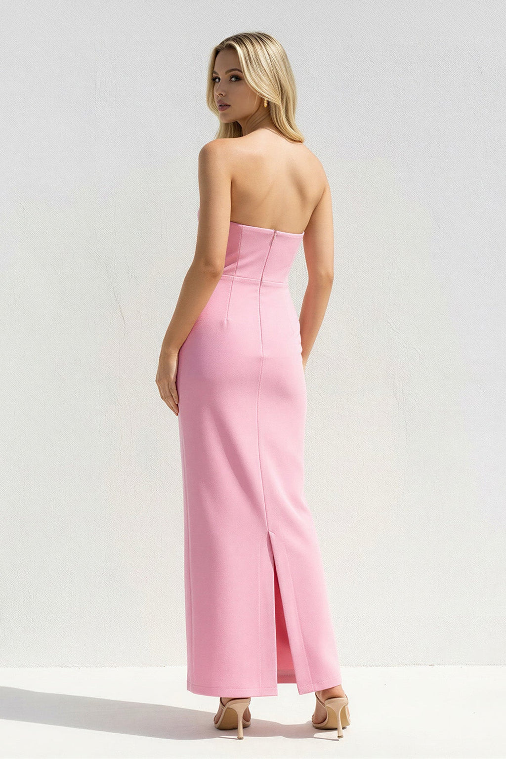 Strapless Cutout Maxi Dress With Bow in Pink