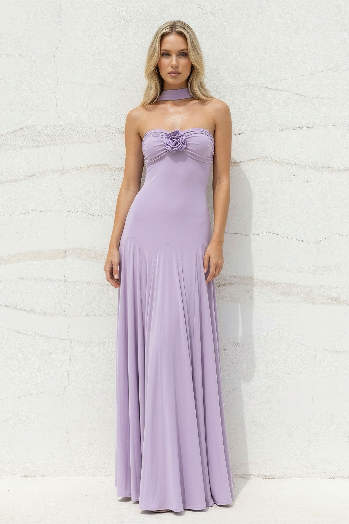 Strapless Gown With Flower in Lilac