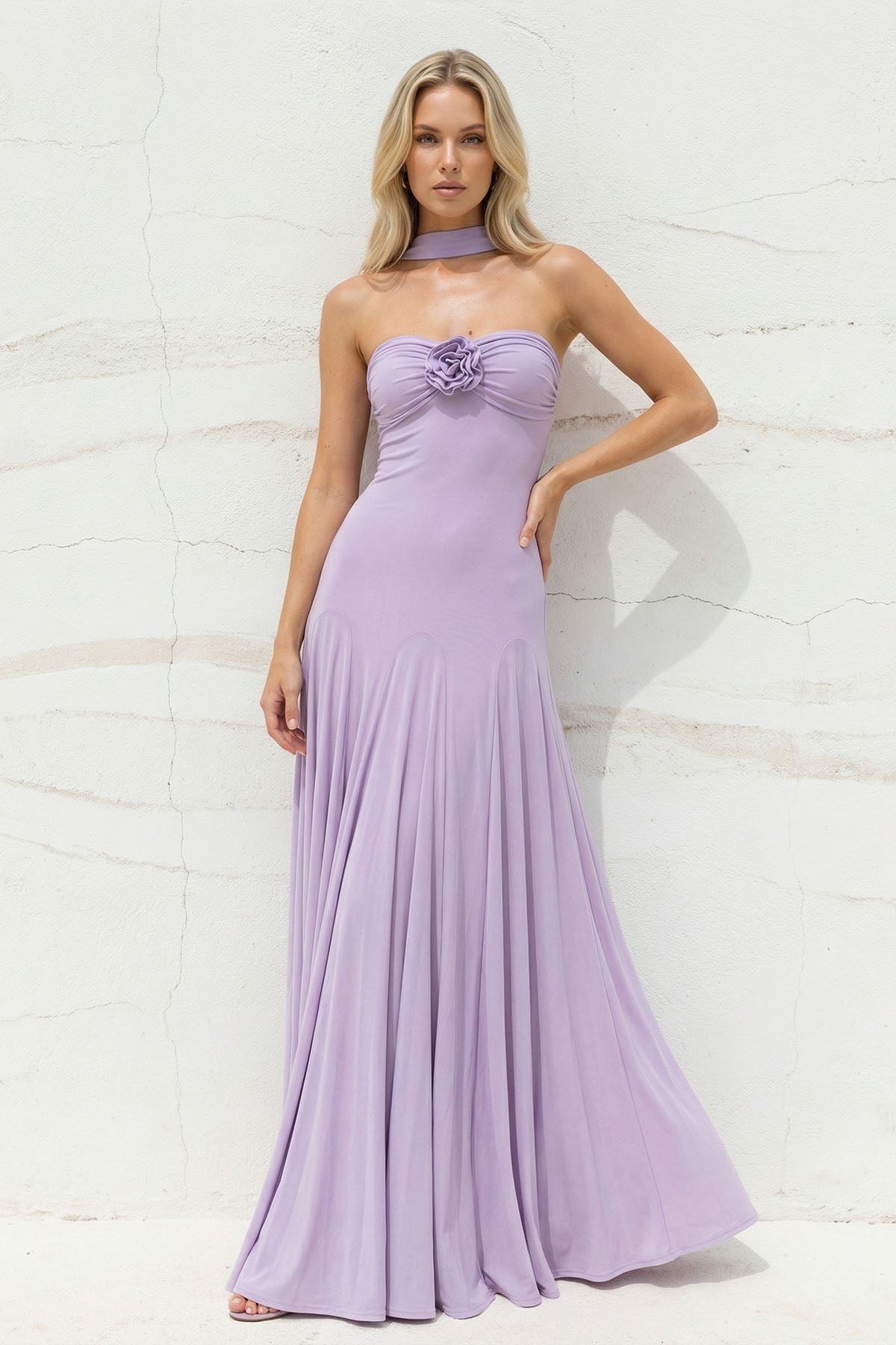 Strapless Gown With Flower in Lilac