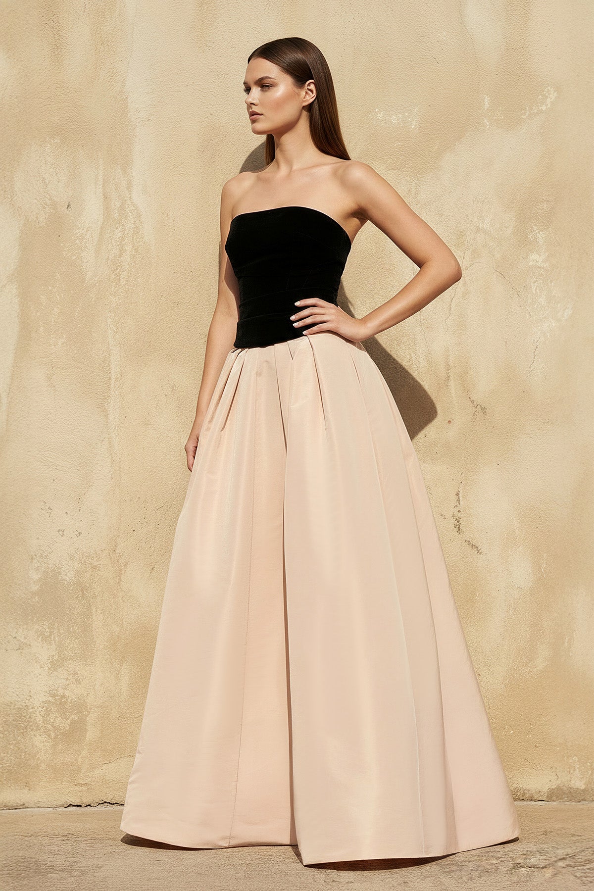 Strapless Gown With Pockets in Champagne