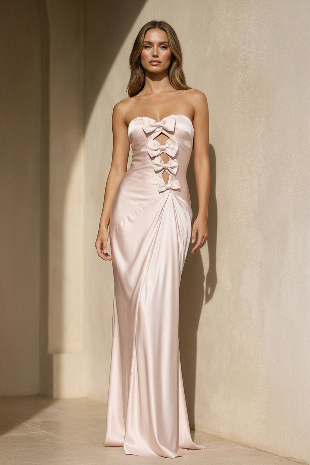 Strapless Maxi Dress With Bowknot in Blush