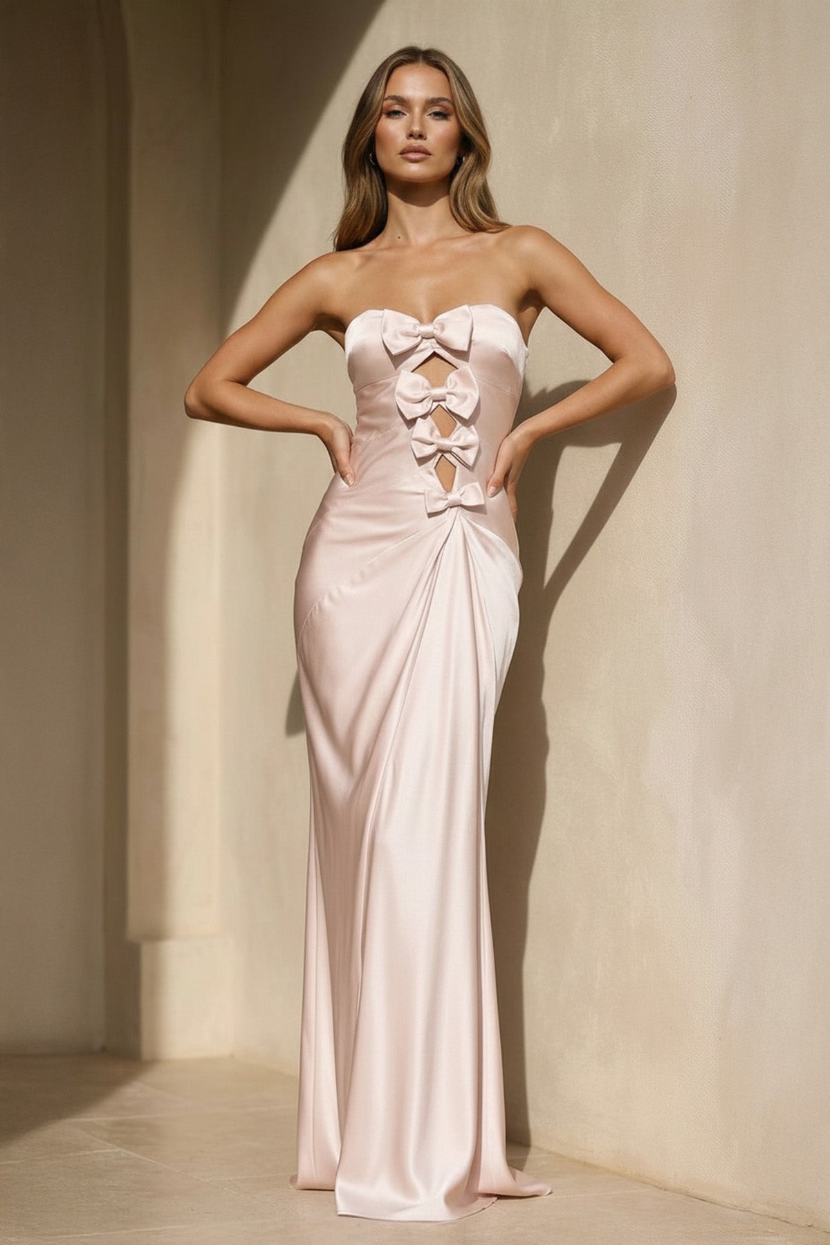 Strapless Maxi Dress With Bowknot in Blush