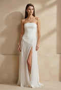 Strapless Maxi Dress With Slit in White