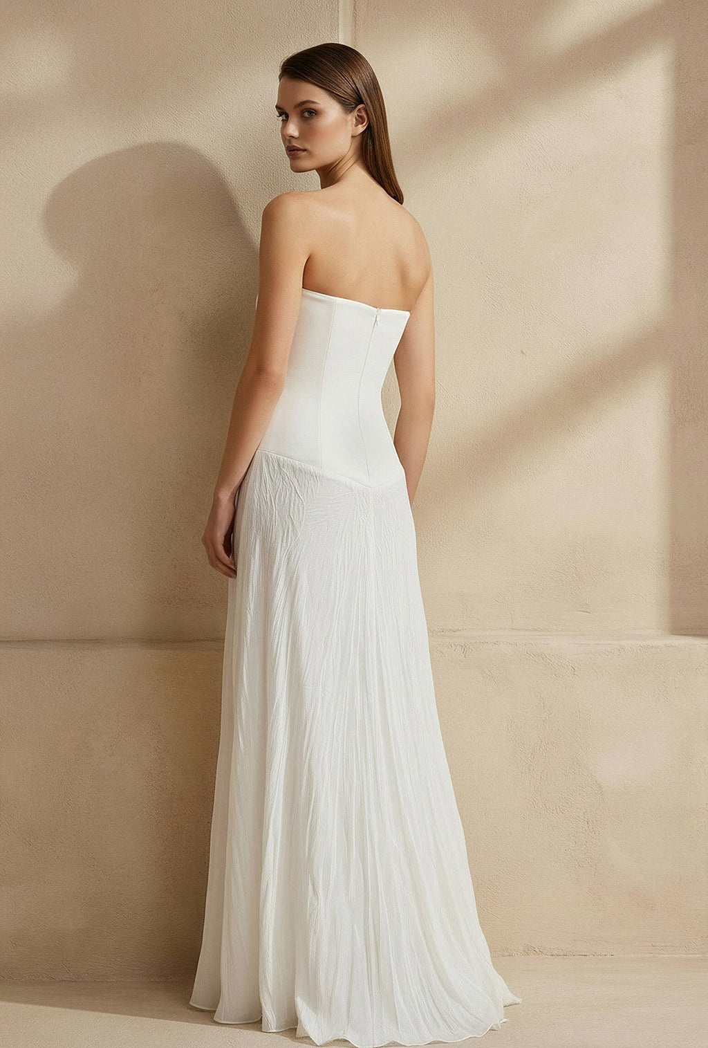 Strapless Maxi Dress With Slit in White