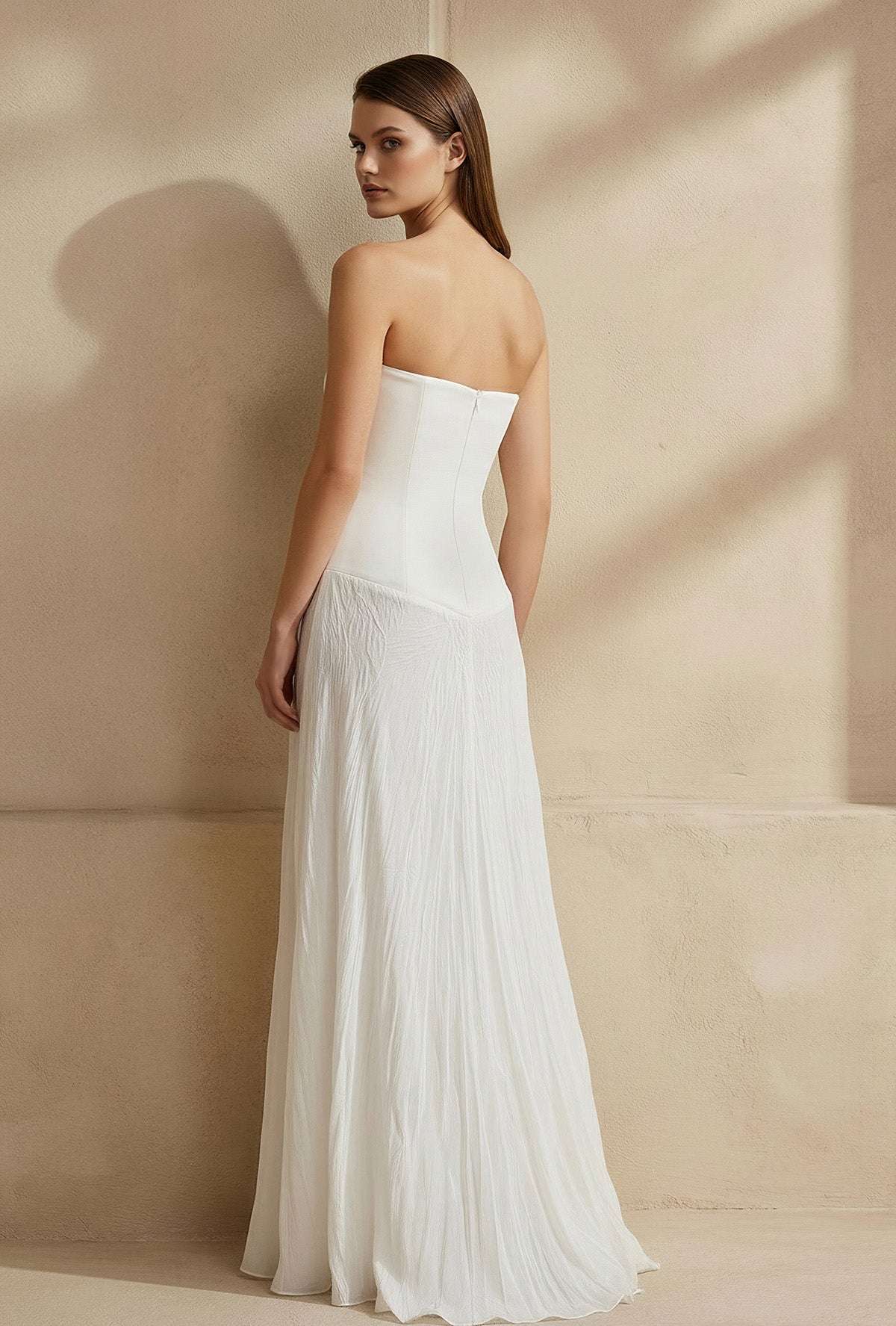 Strapless Maxi Dress With Slit in White