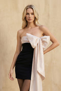 Strapless Mini Dress With Bow in Black and Ivory