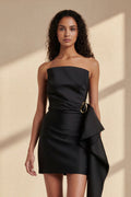Strapless Mini Dress With Side Train in Black