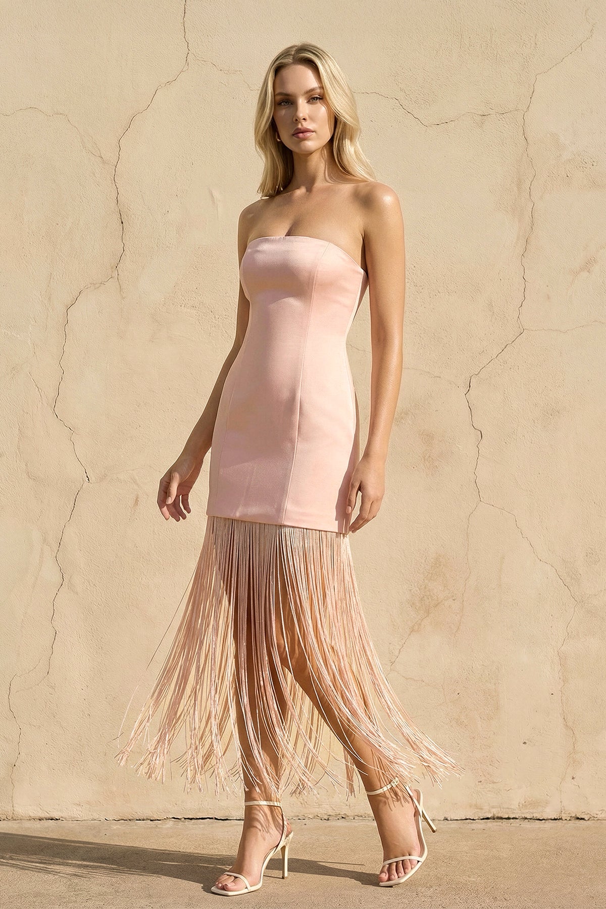 Strapless Mini Dress With Tassel in Pink