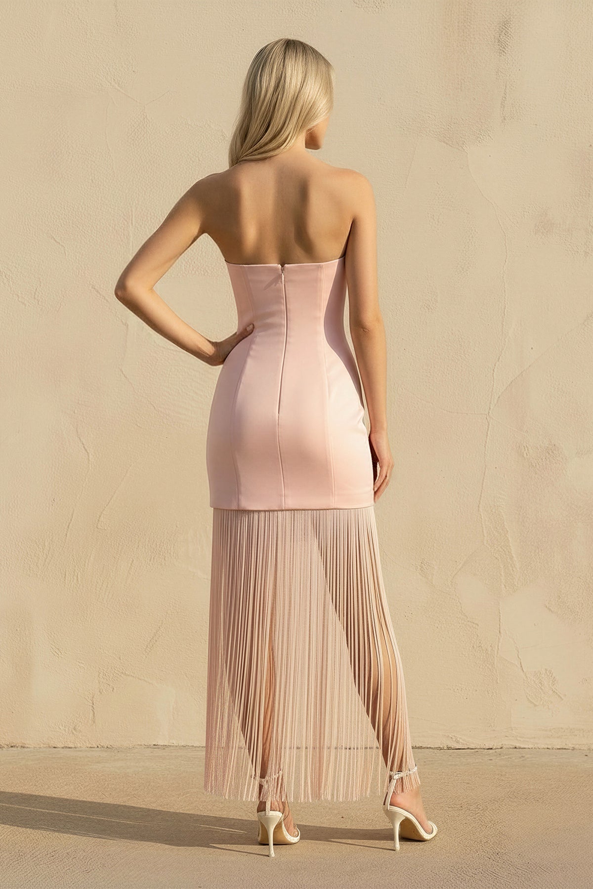 Strapless Mini Dress With Tassel in Pink