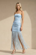Strapless Mini Dress With Tassel in Sky Blue