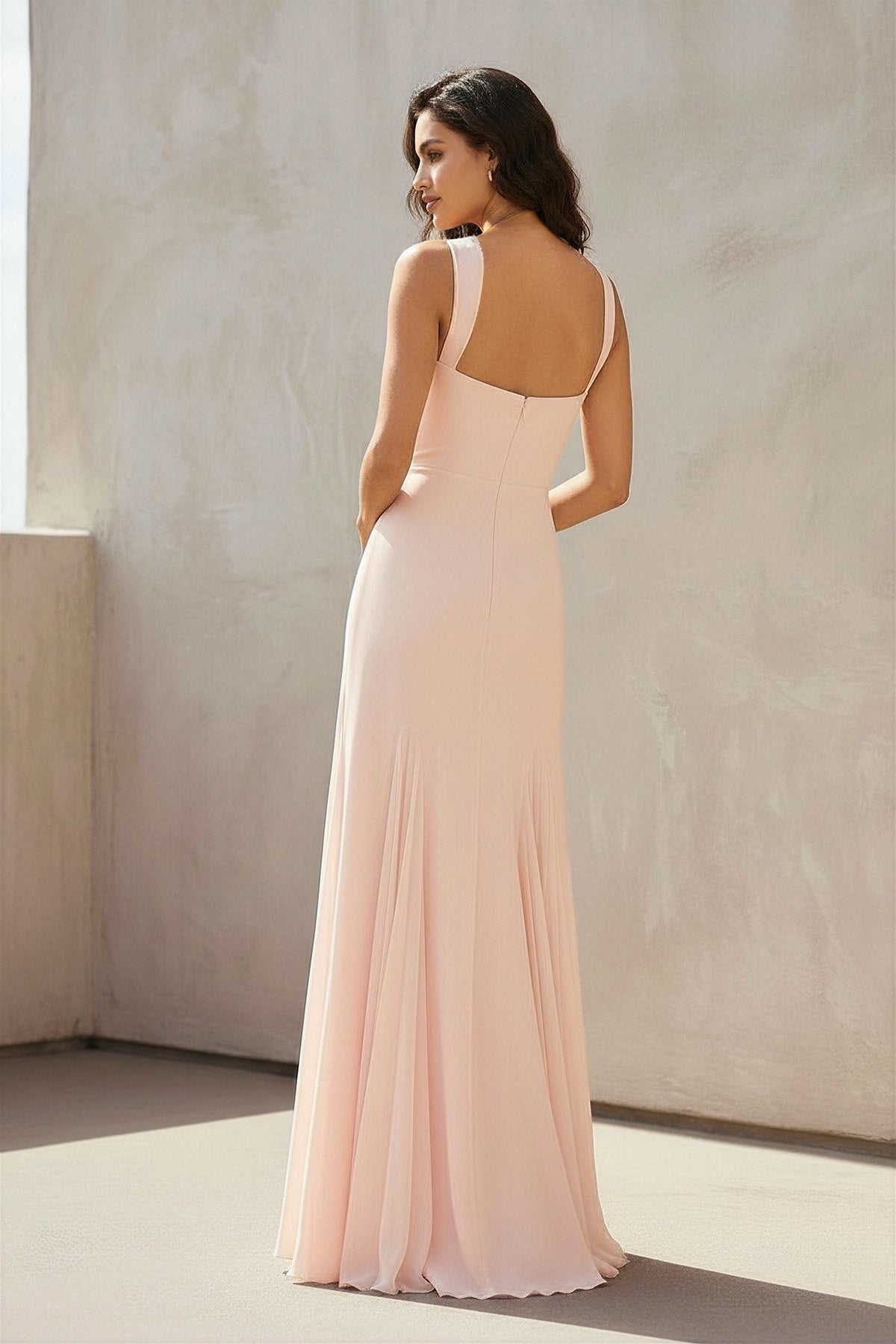 Strapless Pleated Sheath Gown in Blush Pink