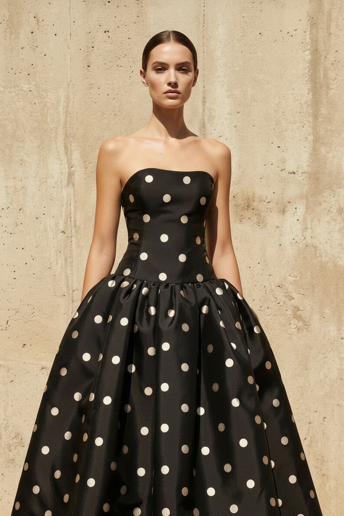 Strapless Polka Dot Maxi Dress in Black