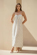 Strapless Polka Dot Maxi Dress With Bow in White