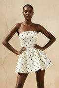 Strapless Polka Dot Mini Dress With Bow in Ivory