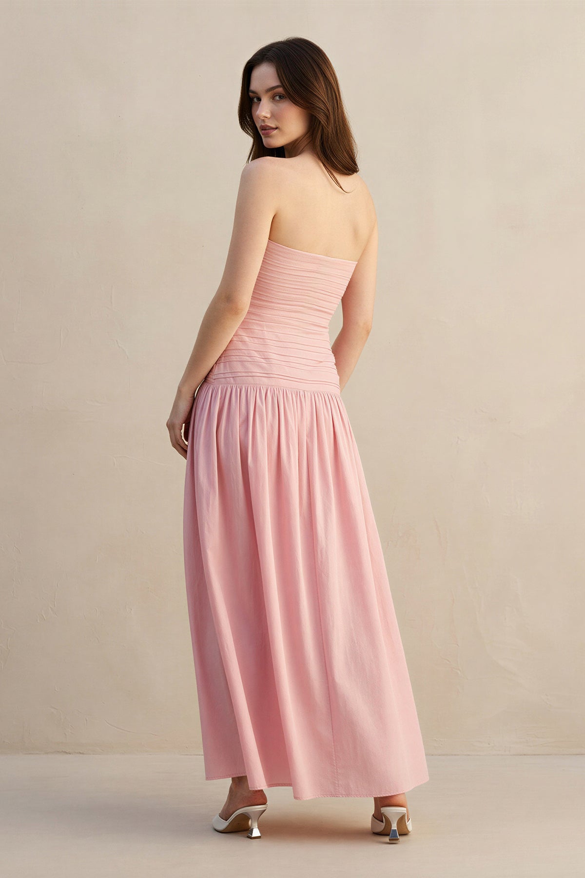 Strapless Ruched Maxi Dress in Blush
