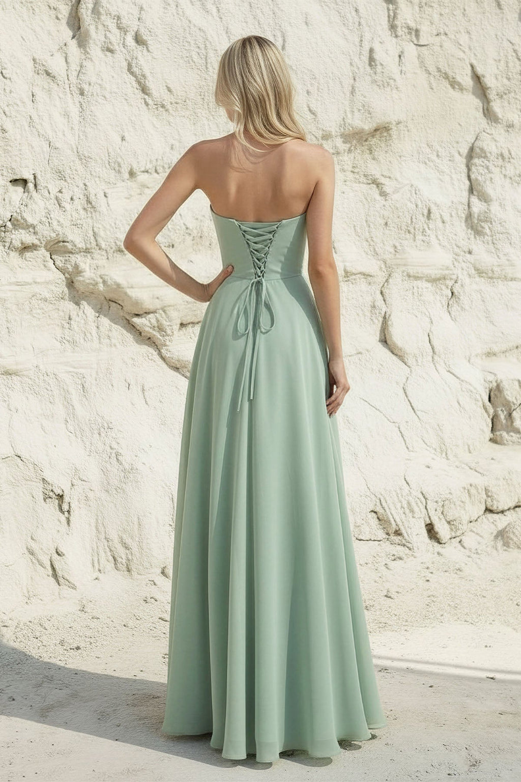 Strapless Ruched Maxi Dress in Mint Green