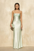 Strapless Ruched Maxi Dress in Mint Green