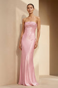 Strapless Ruched Maxi Dress in Pink