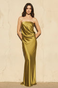 Strapless Sheath Maxi Dress in Olive