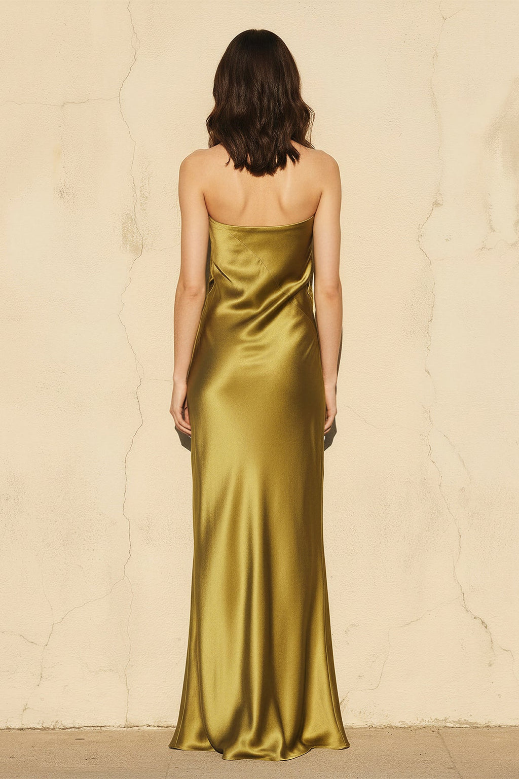 Strapless Sheath Maxi Dress in Olive