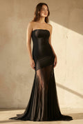 Strapless Sheer-Panel Maxi Dress in Black