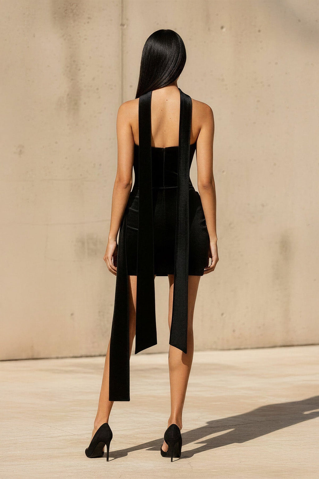 Strapless Velvet Mini Dress in Black