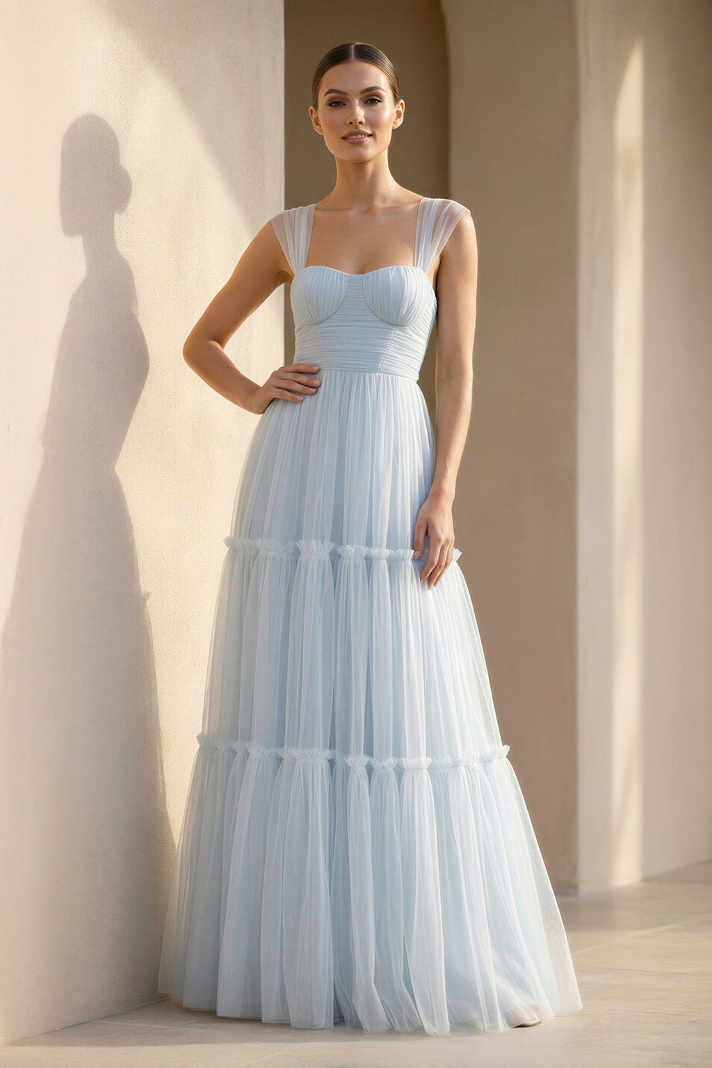 Sweetheart Ruched Maxi Dress in Sky Blue