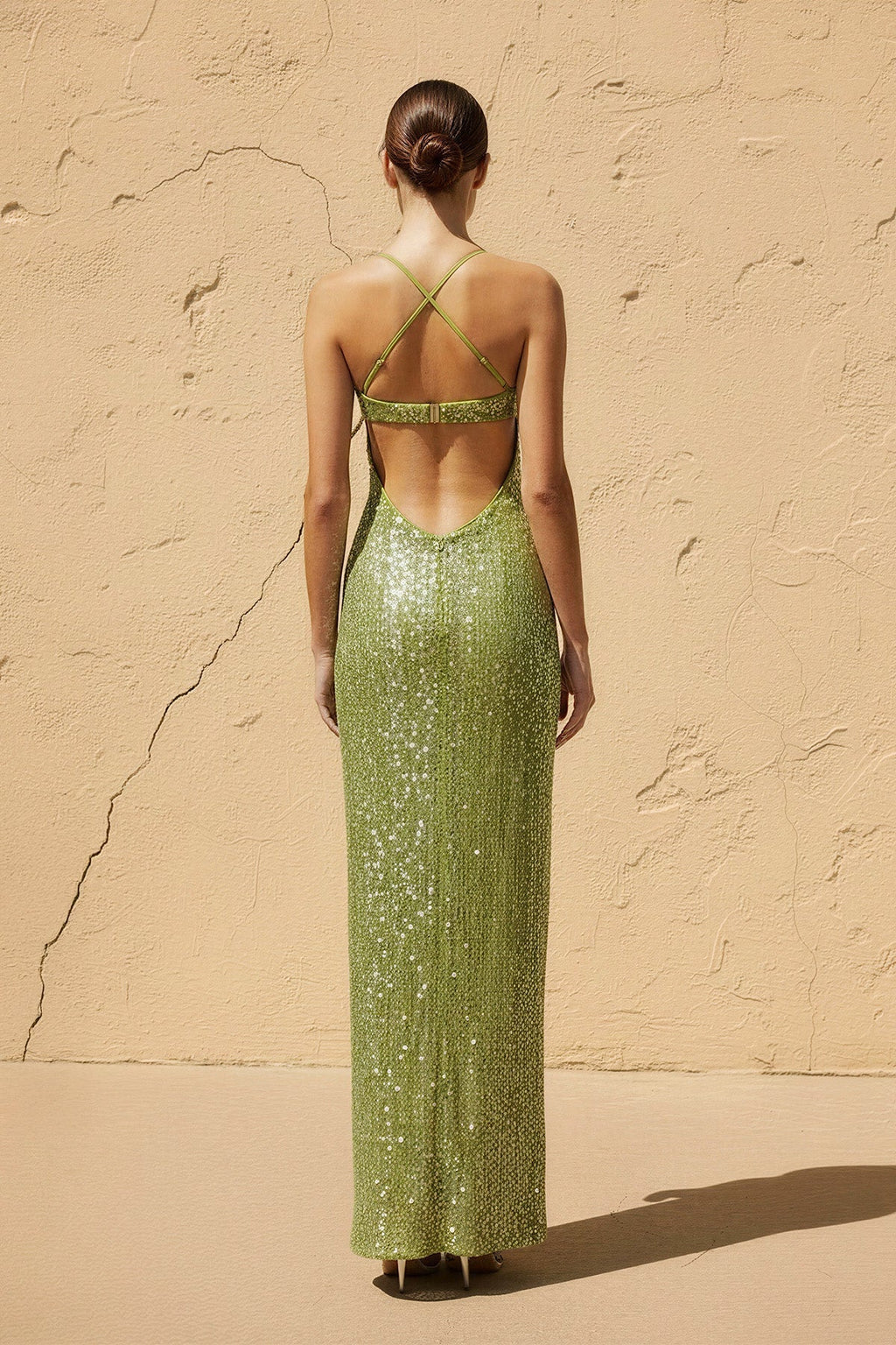 Sweetheart Sequins Maxi Dress in Matcha