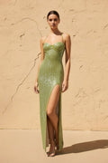 Sweetheart Sequins Maxi Dress in Matcha