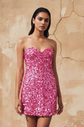 Sweetheart Sequins Mini Dress in Fuchsia