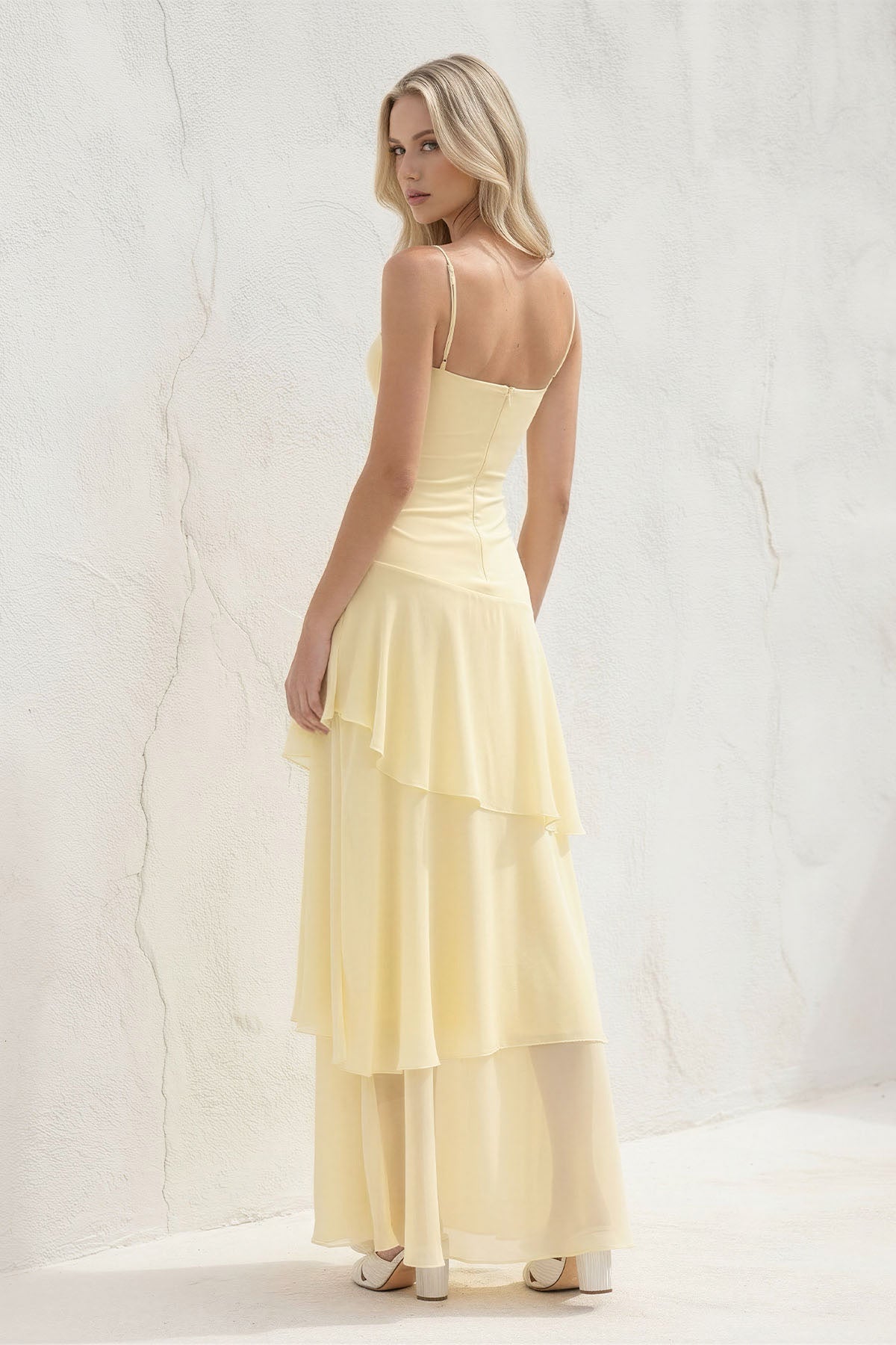 Tiered Chiffon Maxi Dress in Yellow