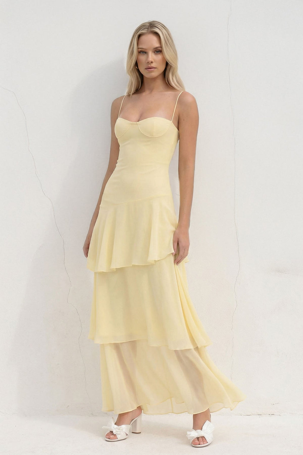 Tiered Chiffon Maxi Dress in Yellow