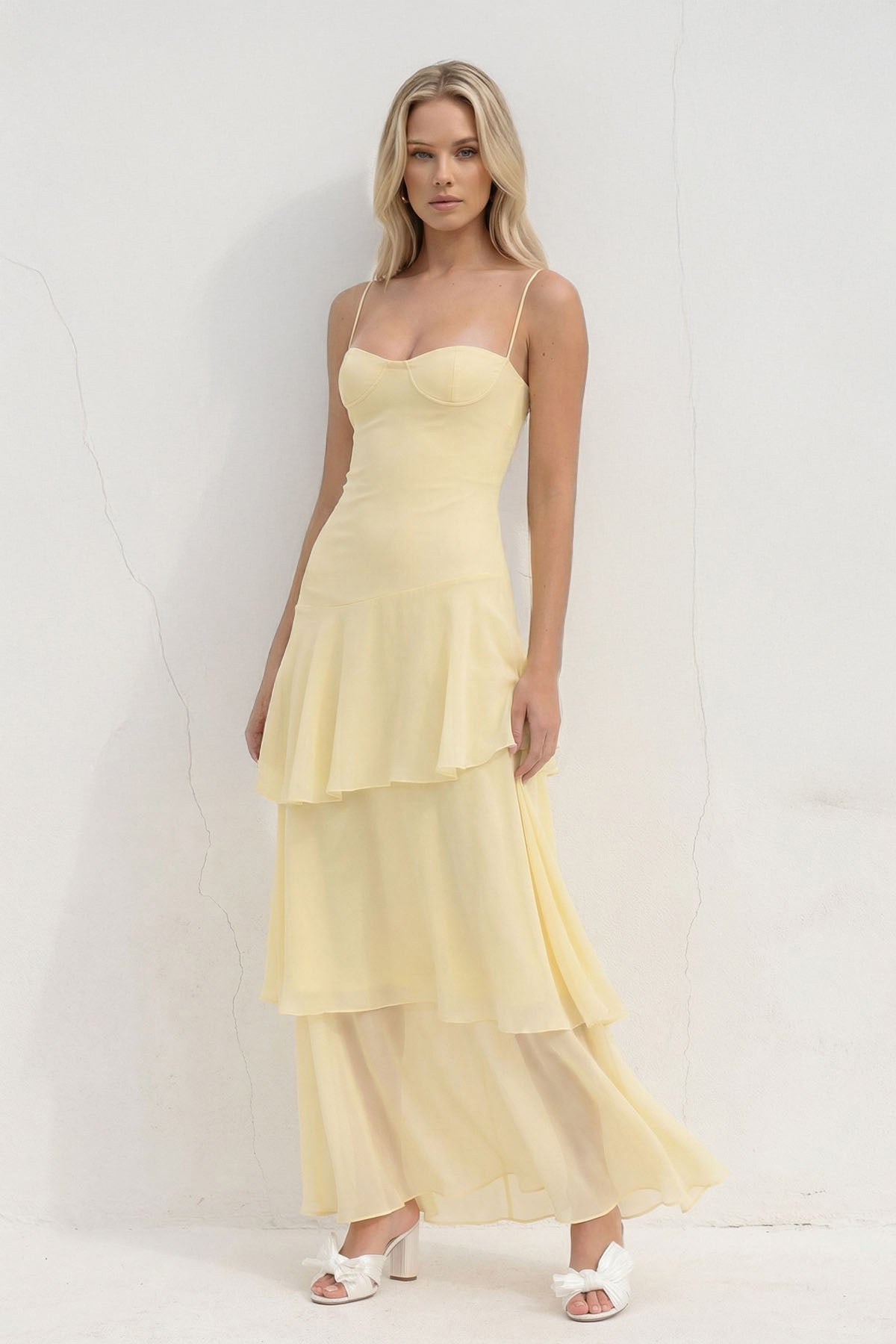 Tiered Chiffon Maxi Dress in Yellow