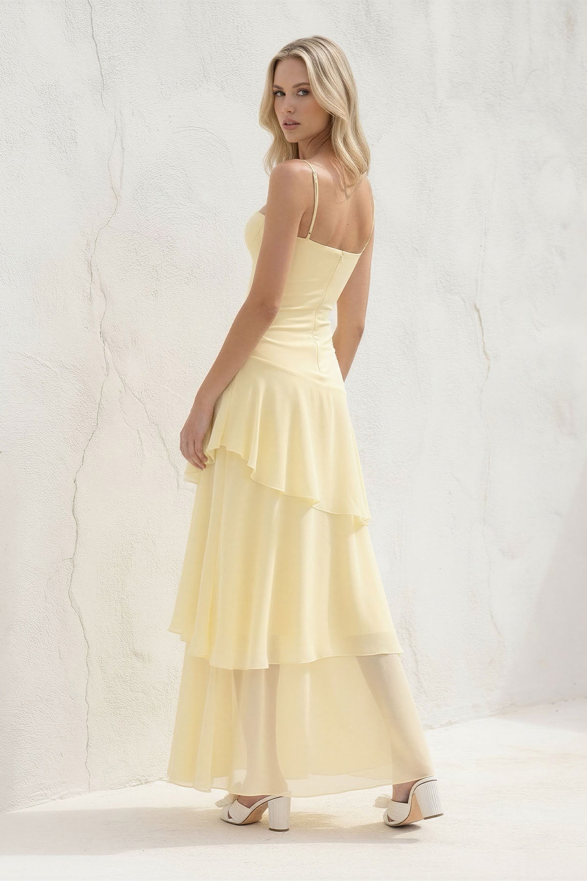 Tiered Chiffon Maxi Dress in Yellow