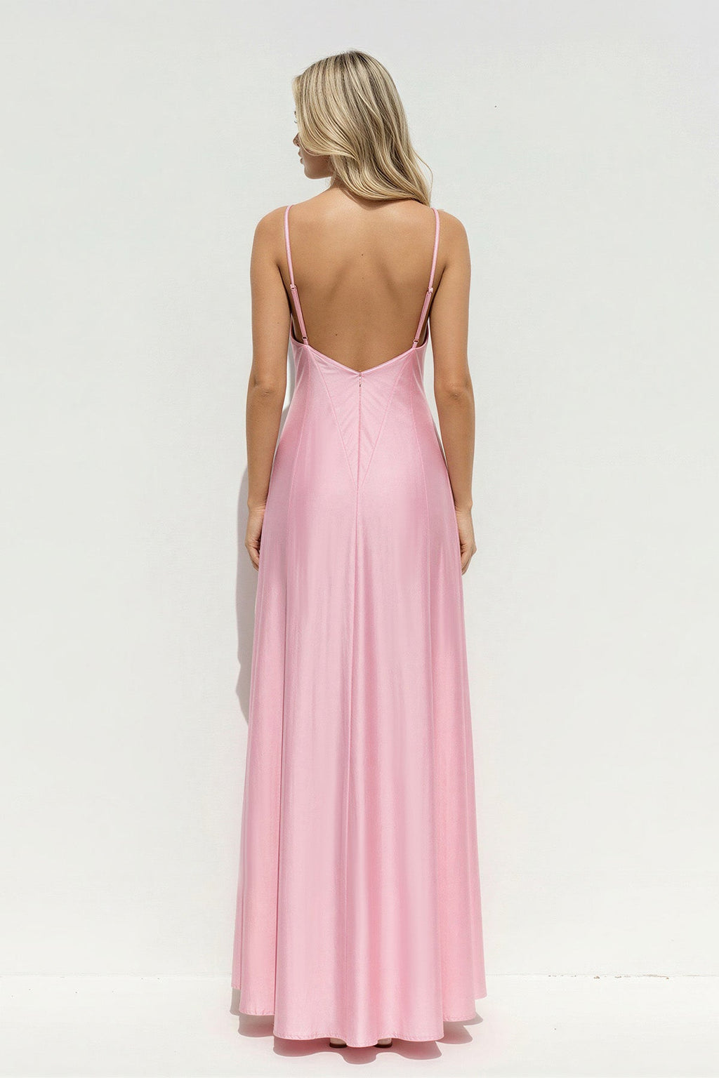 V Neck A Line Maxi Dress in Pink