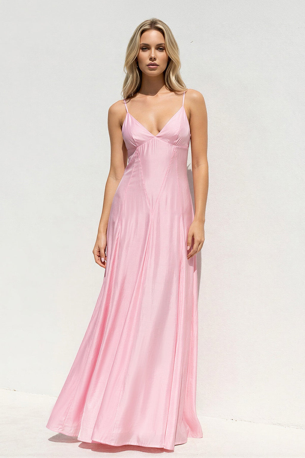 V Neck A Line Maxi Dress in Pink